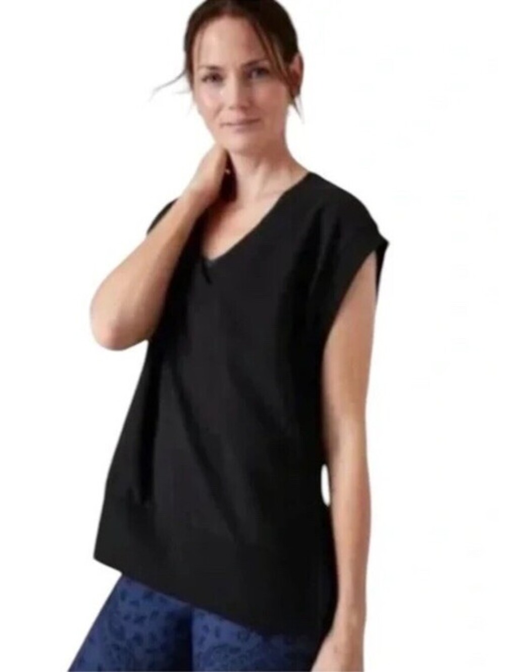 Athleta Retro Terry Vest Black V Neck Women’s M Lagenlook